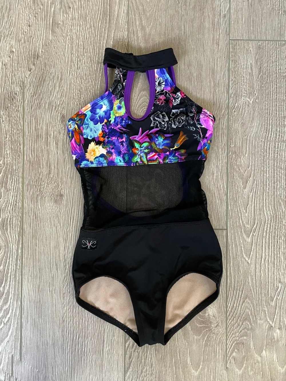 Kandi Kouture, Purple Floral Black Mesh Leotard, CS Child 4